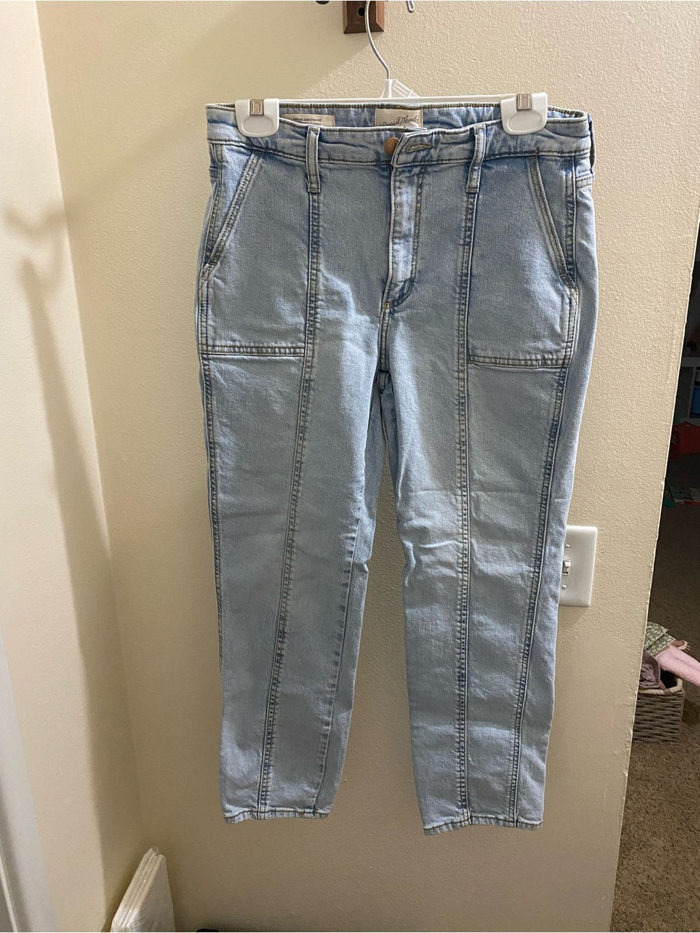 High Rise Light Blue Slim Straight Jeans